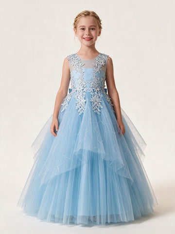 Light Blue Lace Girls Prom Dress TXH091