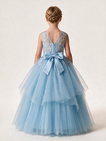 Light Blue Lace Girls Prom Dress TXH091