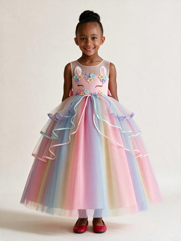 Cute Girls Party Rainbow Dress TXH094
