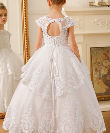 White Lace Beading Kids Communion Dress Flower Girl Dress TXH104