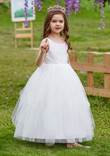 White Lace Tulle Kids Girls Communion Dress TXH110
