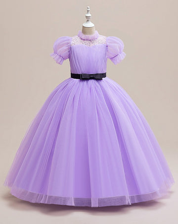 Romance Purple Cap Sleeve Tulle Kids Girls Prom Dress TXH112