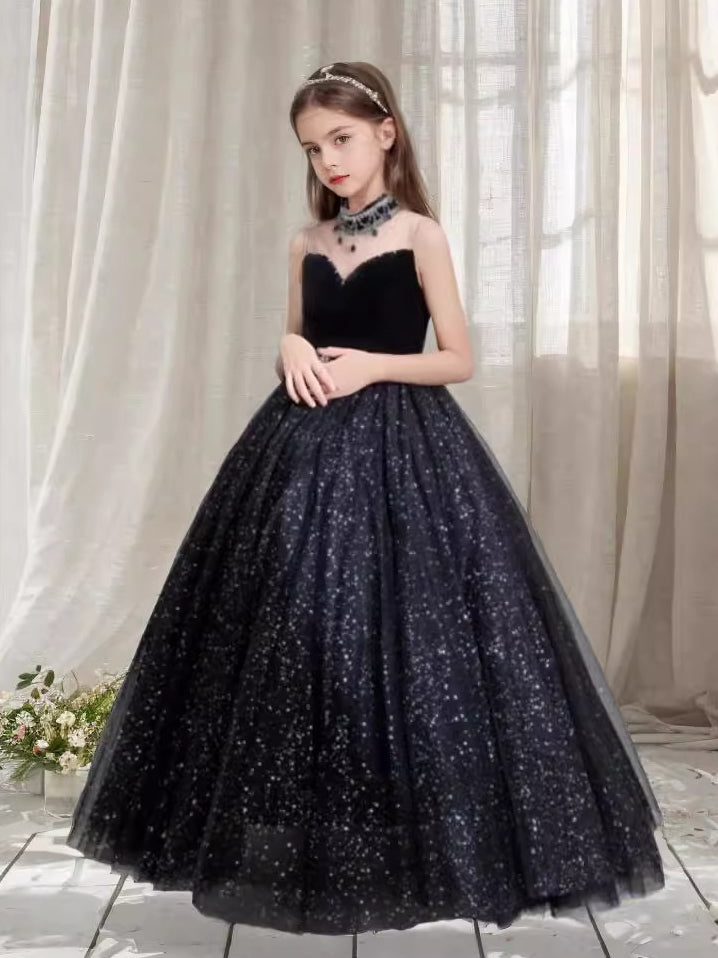 Girls Princess Sparkly Black Kid's Girl Prom Dress TXH125