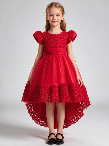 High-low 3D Flower Kiddie Prom Dress 3-12 Years TXH134