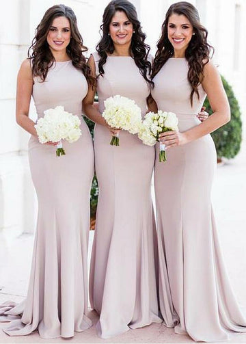 Simple Mermaid Light Champagne Floor Length Bridesmaid Dress GBD094