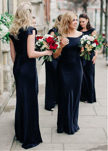 Simple Navy Blue Floor Length Bridesmaid Dress GBD095