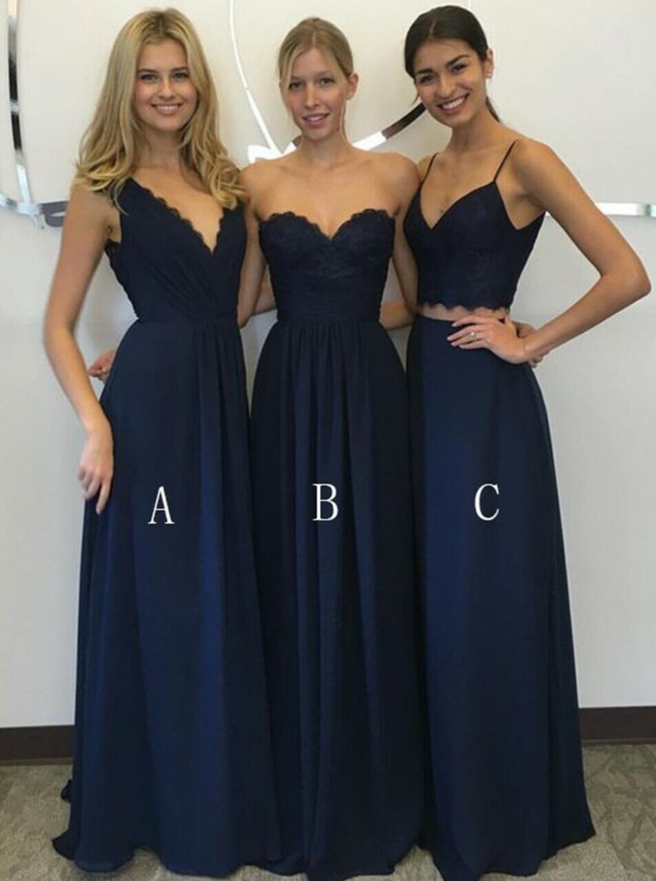 Navy Blue V Neck Sweetheart Straps Bridesmaid Dress GBD098