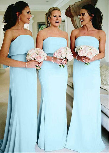 Simple Sky Blue Mermaid Chiffon Bridesmaid Dress GBD103