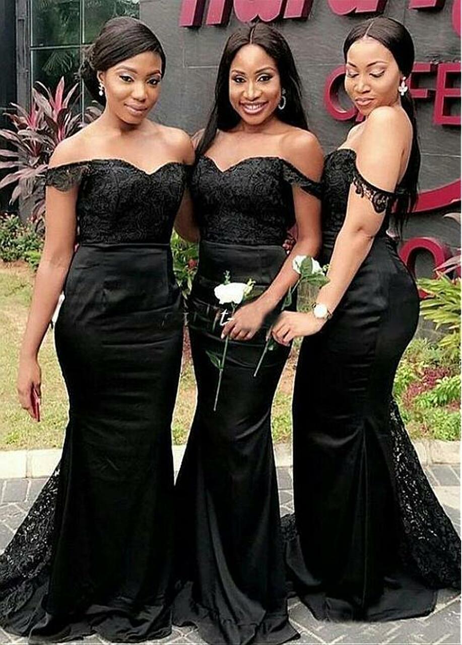 Black Off The Shoulder Lace Mermaid Bridesmaid Dress GBD114