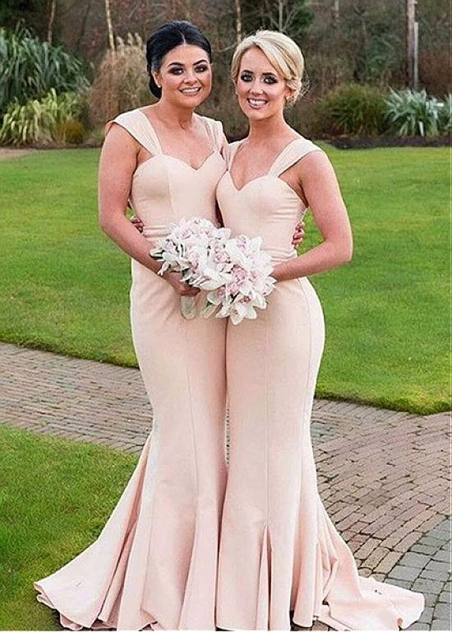 Pink Satin Mermaid Straps Bridesmaid Dress GBD117