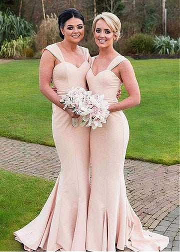 Pink Satin Mermaid Straps Bridesmaid Dress GBD117