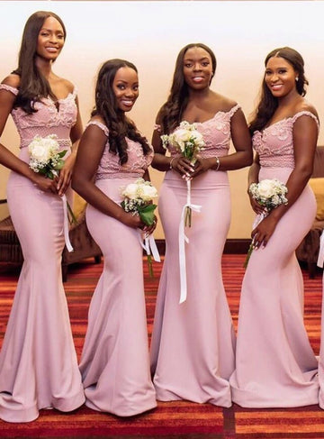 Pink Lace Off The Shoulder Mermaid Bridesmaid Dress GBD120
