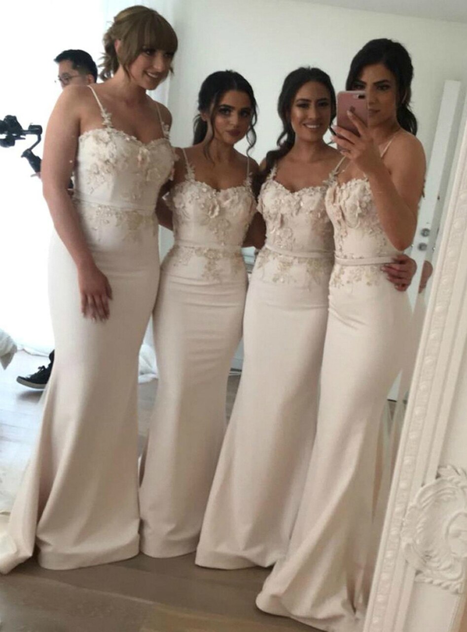 Ivory Mermaid Lace Spaghetti Straps Bridesmaid Dress GBD122