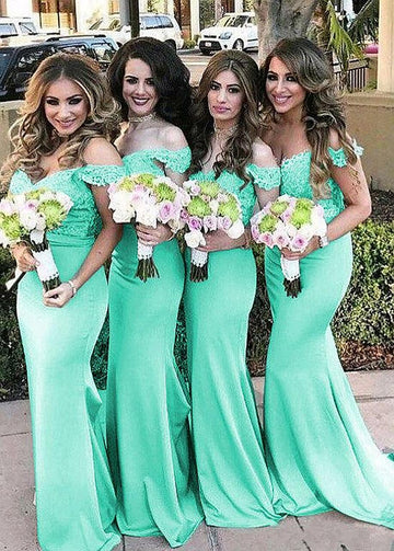 Mint Green Off The Shoulder Mermaid Bridesmaid Dress GBD128