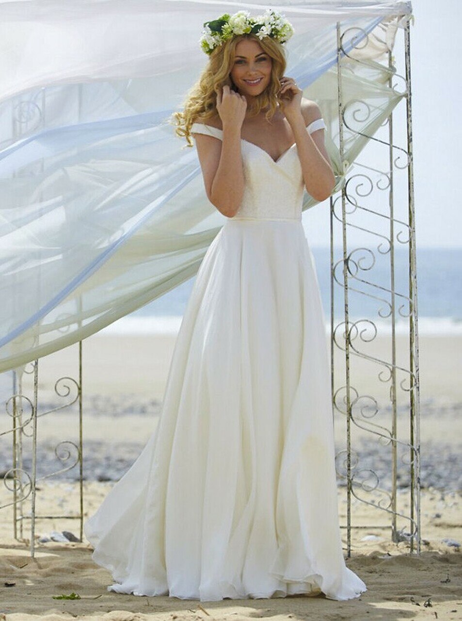 Off The Shoulder Beach Wedding Dress BWD311
