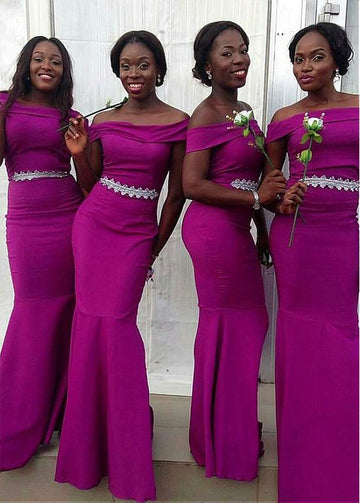 Dark Fuchsia Off The Shoulder Mermaid Bridesmaid Dress GBD133