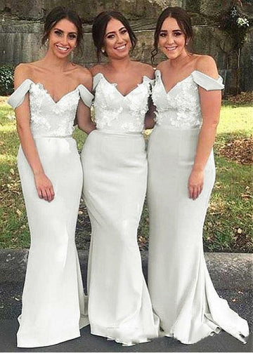 Gray Floor Length Off The Shoulder Mermaid Bridesmaid Dress GBD135
