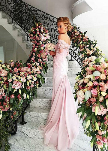 Pink Mermaid Floor Length Off The Shoulder Bridesmaid Dress GBD137