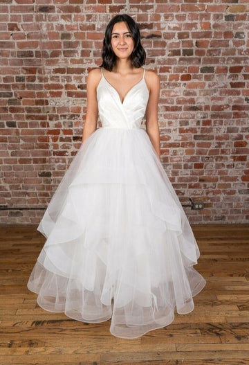 V Neck A Line Princess Wedding Dress BWD315