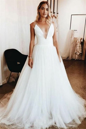 V Neck Tulle Wedding Dress BWD327