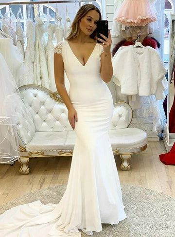 V Neck Mermaid Wedding Dress BWD328