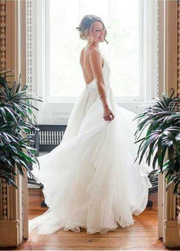 V Neck Tulle Wedding Dress BWD334