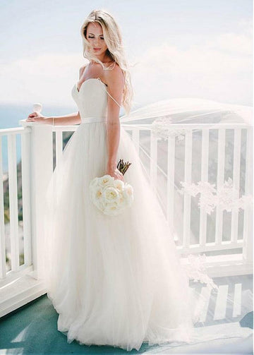 V Neck Tulle Wedding Dress BWD335