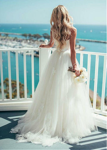 V Neck Tulle Wedding Dress BWD335