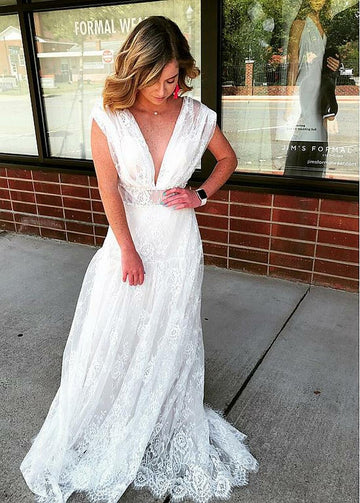V Neck Lace Wedding Dress BWD337
