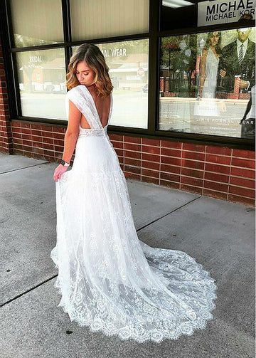 V Neck Lace Wedding Dress BWD337
