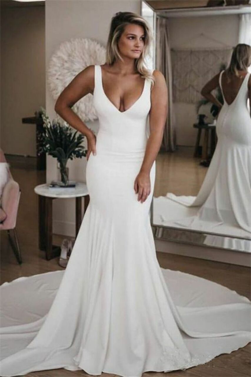 V Neck Mermaid Wedding Dress BWD343