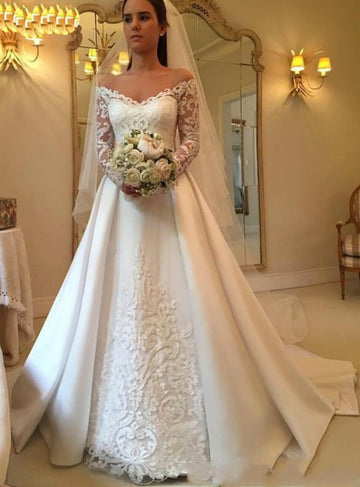 A Line Long Sleeve Wedding Dress BWD358