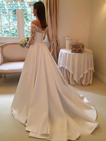 A Line Long Sleeve Wedding Dress BWD358