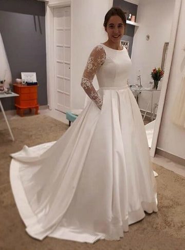 A Line Long Sleeve Wedding Dress BWD360