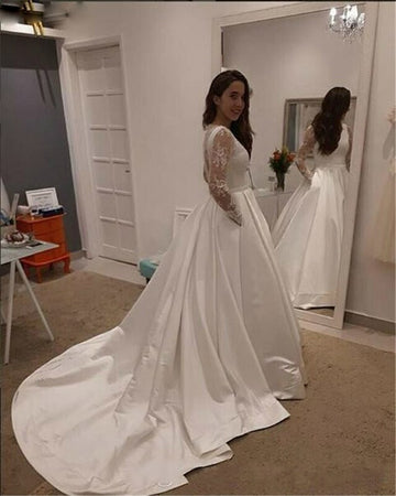 A Line Long Sleeve Wedding Dress BWD360