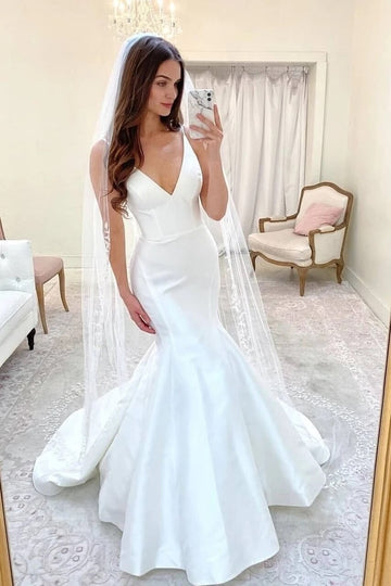 V Neck Mermaid Wedding Dress BWD372