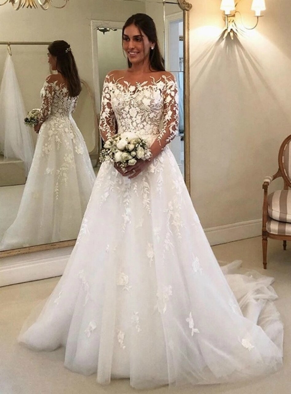 Lace Long Sleeve Petite Wedding Dress BWD382