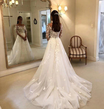 Lace Long Sleeve Petite Wedding Dress BWD382