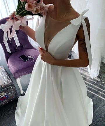 A Line Satin Wedding Dress BWD386