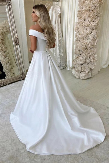 Satin Off The Shoulder Wedding Dress BWD390