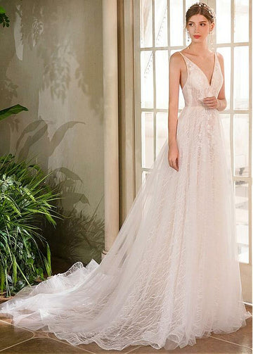 V Neck Petite Wedding Dress BWD394