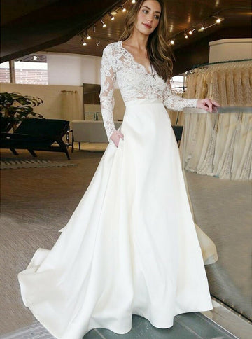 Long Sleeve V Neck Wedding Dress BWD400