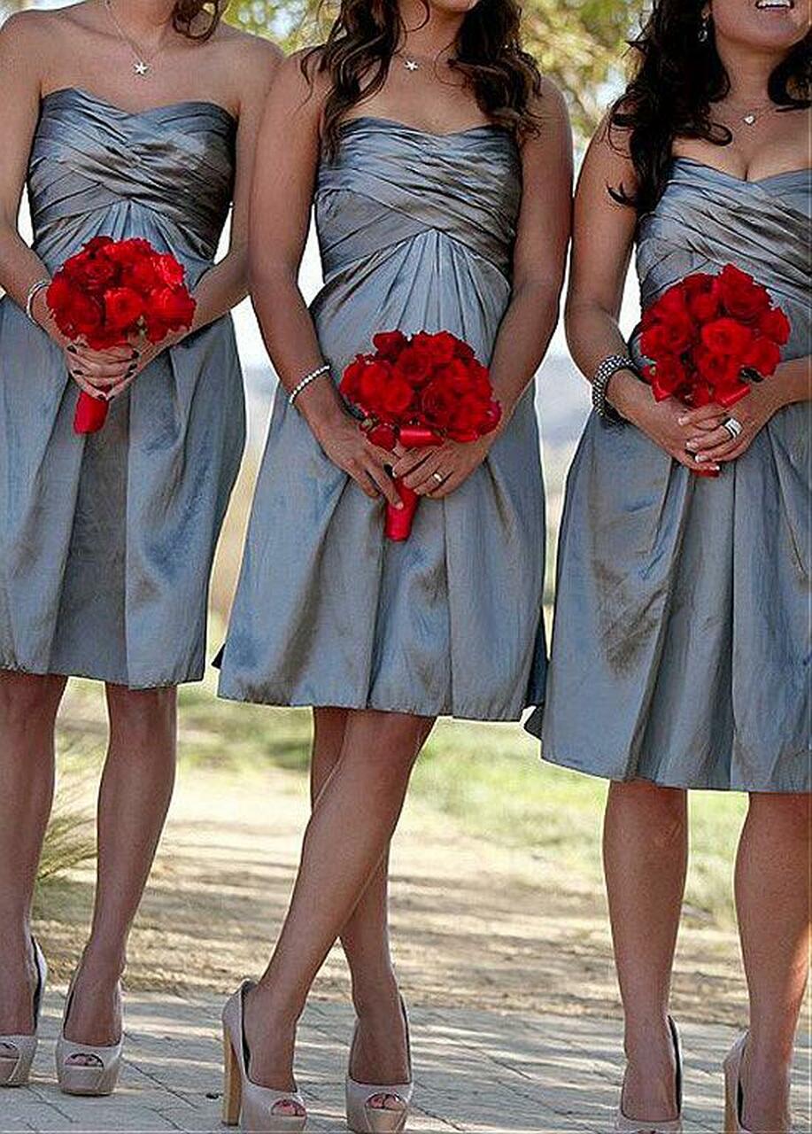 Silver Knee Length Sweetheart Bridesmaid Dress GBD030