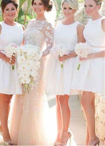 Little White Knee Length Bridesmaid Dress GBD037