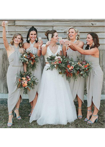Gray High Low Halter Bridesmaid Dress GBD039
