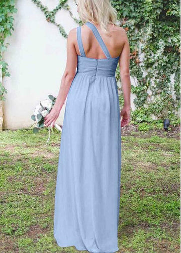 Sky Blue Floor Length One Shoulder Bridesmaid Dress GBD038