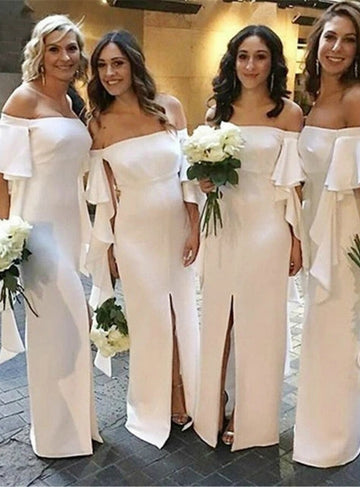 White Floor Length Off The Shoulder Bridesmaid Dress GBD045