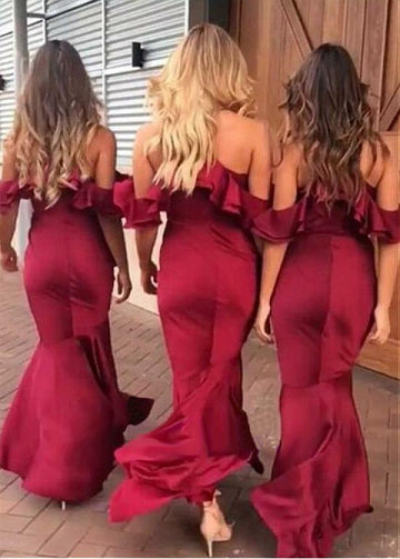 Burgundy High Low Trumpet Mermaid Straps Bridesmaid Dress GBD058