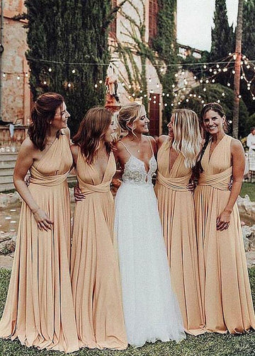 Champagne Floor Length V Neck Bridesmaid Dress GBD060