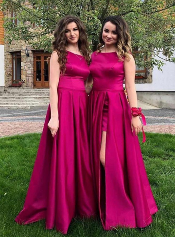 Fuchisa Satin Floor Length Bateau Bridesmaid Dress GBD066